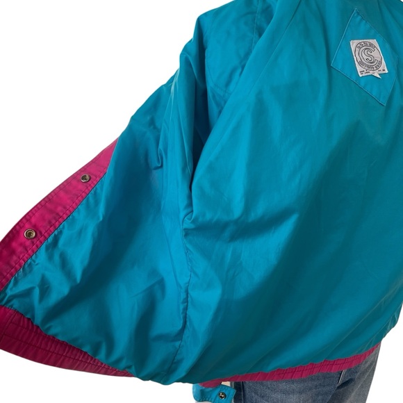 Vintage color block jacket pink blue white piping snap closure small - Picture 13 of 16